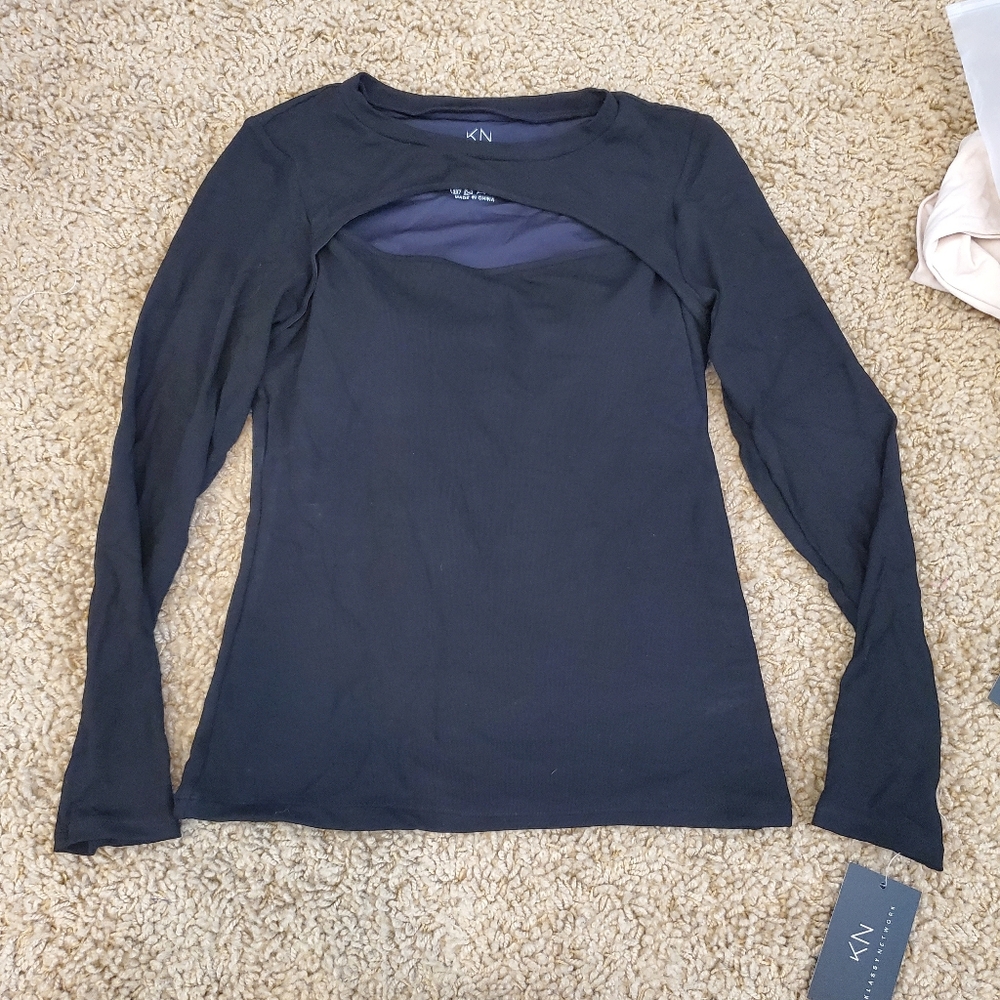 NWT Klassy Network Peek A Boo Long Sleeve Brami Full Length Black size Large